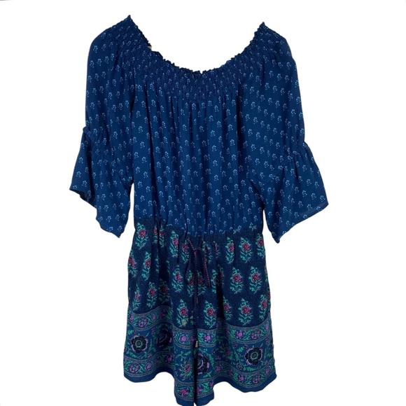 Anthropologie Ett Twa Romper Size XS One Piece Shorts Top Blue Floral Kaleo - Picture 3 of 16